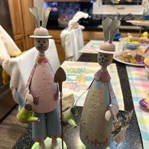 Easter Bunny Figurine Set with Watering Cans